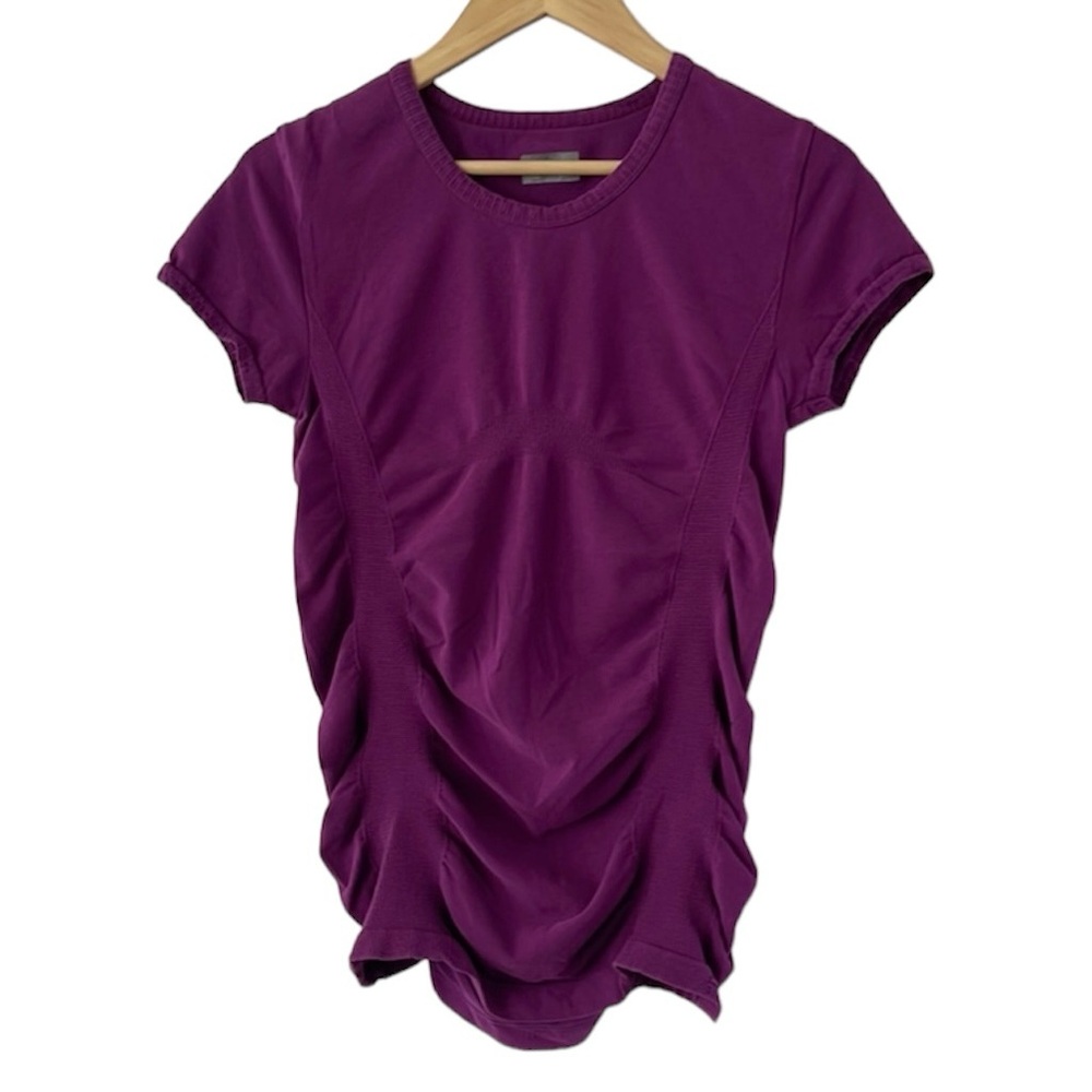 - Athleta eggplant purple stretchy workout short sleeve top size XL